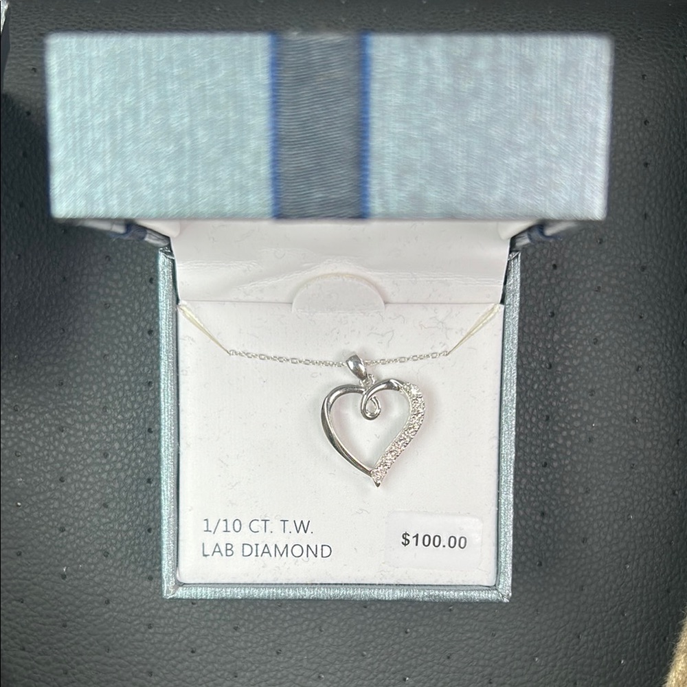 Silver Diamond Heart Pendant Necklace